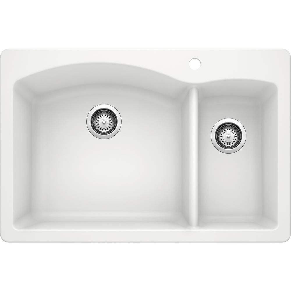DIAMOND Dual Mount Granite Composite 33 in. 1-Hole 70/30 Double Bowl Kitchen Sink in Metallic Gray - Super Arbor