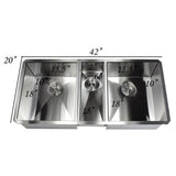 Undermount Stainless Steel 42 in. x 20 in. x 10 in. Deep 16-Gauge Triple Bowl 40/20/40 Zero Radius Kitchen Sink Combo - Super Arbor