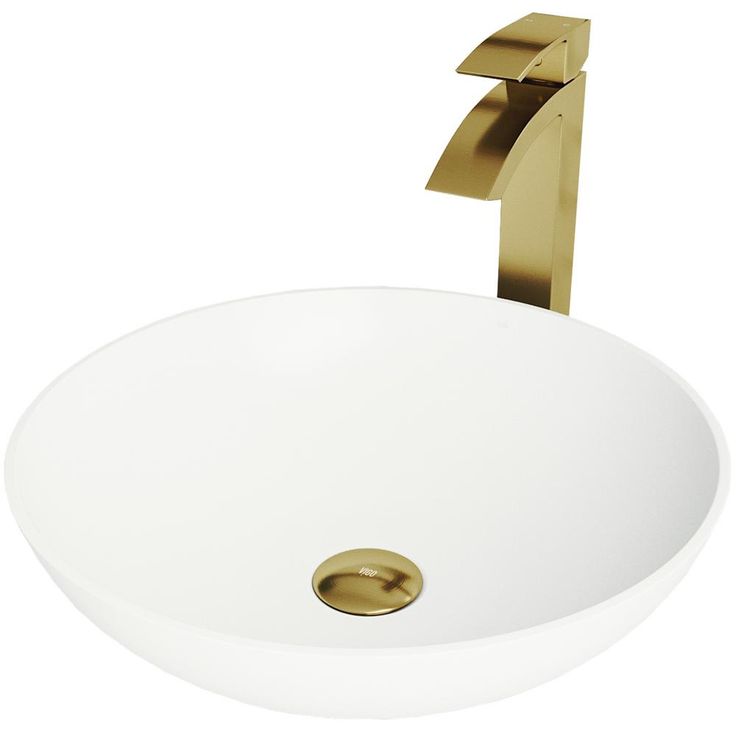 VIGO Lotus Matte Stone Vessel Bathroom Sink in White with Duris Faucet in Matte Gold