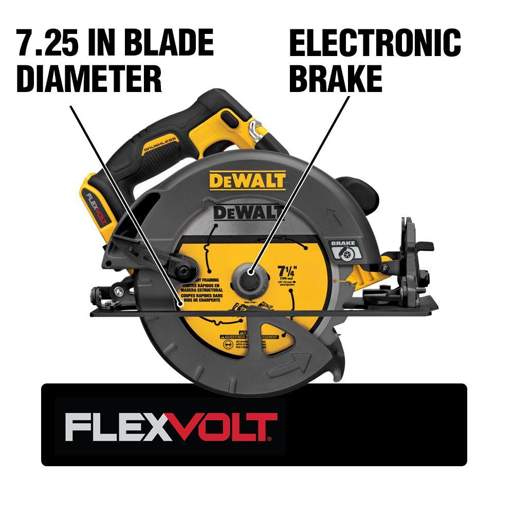 FLEXVOLT 60-Volt MAX Lithium-Ion Cordless Brushless 7-1/4 in. Circular Saw with Battery 2Ah, 1-Hour Charger and Case - Super Arbor