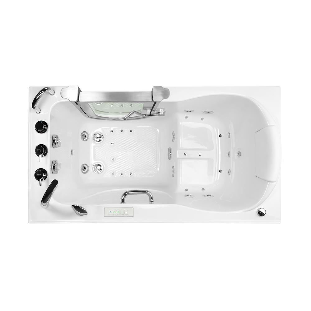 Deluxe 55 in. Walk-In Whirlpool and Air Bath Bathtub in White, Thermostatic Faucet, Digital Control, RH 2 in. Dual Drain - Super Arbor