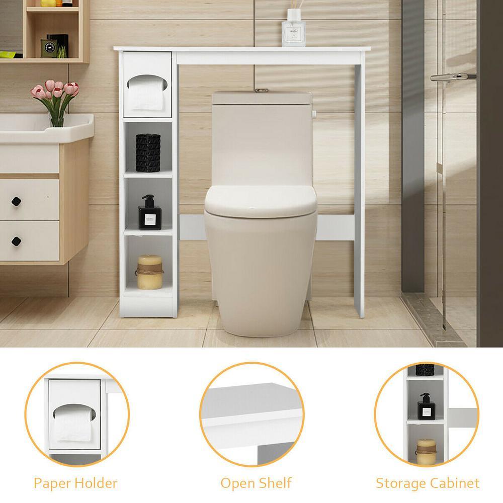 8 in. W Wooden Toilet Storage Cabinet Bathroom Shelves with Paper Drawer in White - Super Arbor