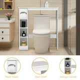 8 in. W Wooden Toilet Storage Cabinet Bathroom Shelves with Paper Drawer in White - Super Arbor