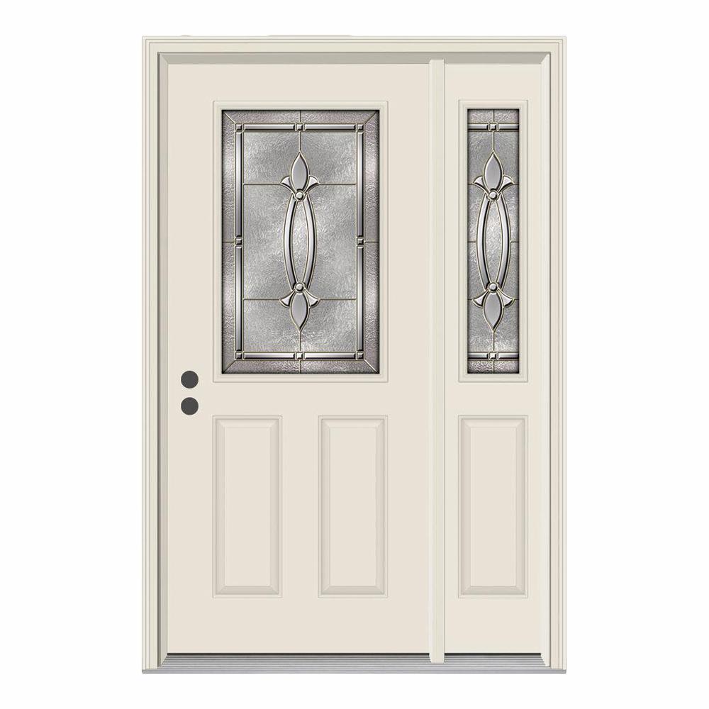 52 in. x 80 in. 1/2 Lite Blakely Primed Steel Prehung Left-Hand Inswing Front Door with Right-Hand Sidelite - Super Arbor