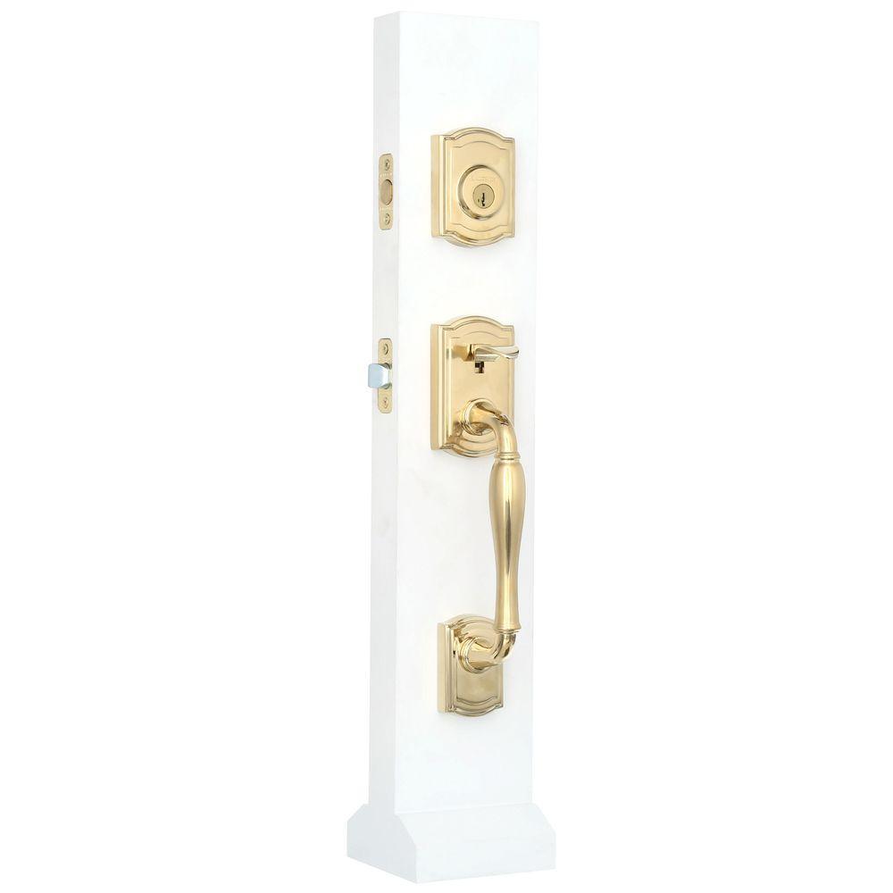 Prestige Wesley Single Cylinder Lifetime Polished Brass Door Handleset with Alcott Door Knob Featuring SmartKey Security - Super Arbor