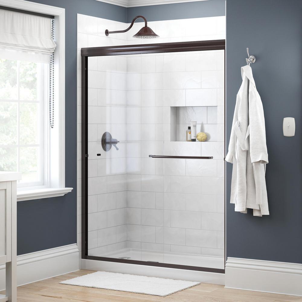 Simplicity 60 in. x 70 in. Semi-Frameless Traditional Sliding Shower Door in Nickel with Transition Glass - Super Arbor