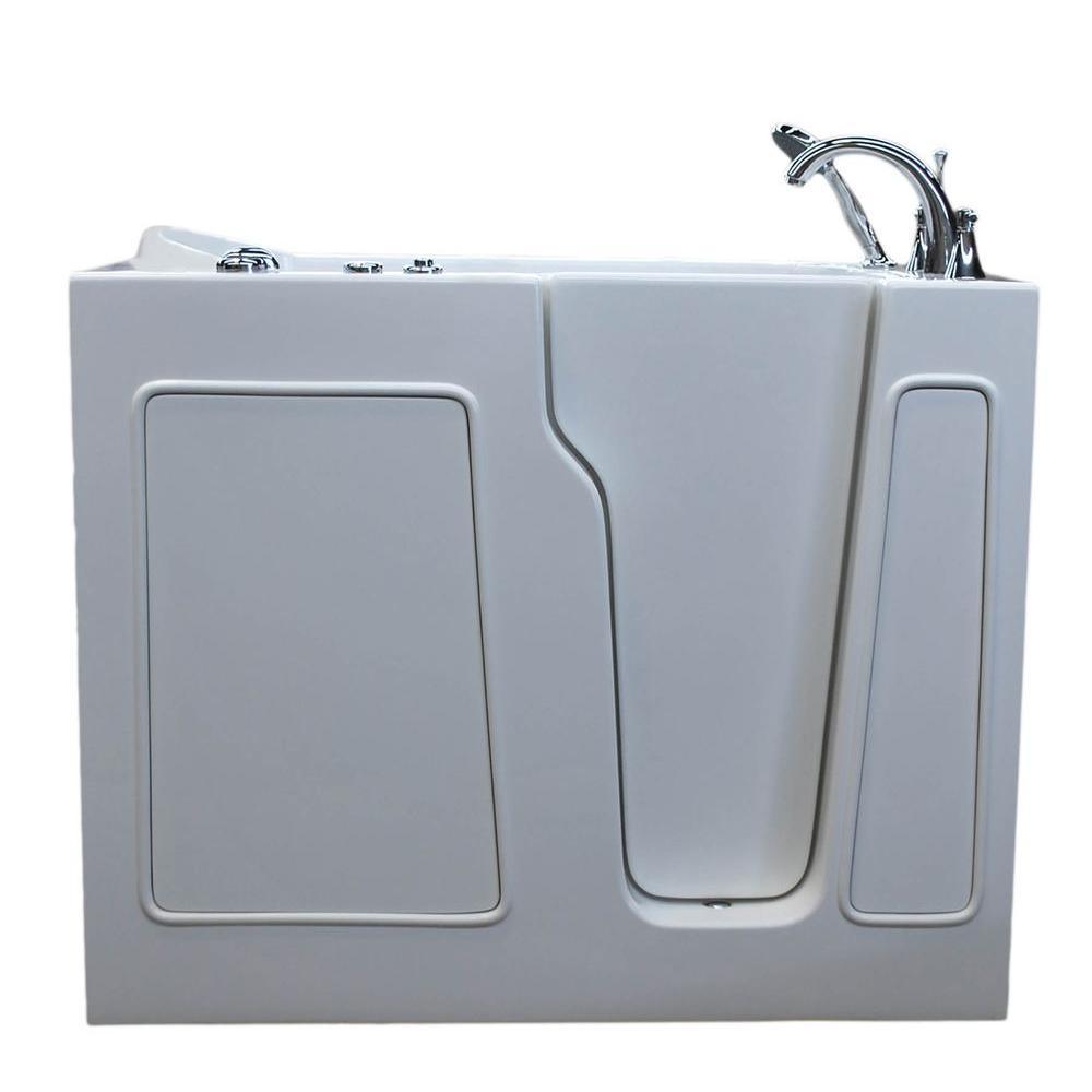 Rampart Nova Heated 3.9 ft. Walk-in Whirlpool Bathtub with 6 in. Tile Easy Up Adhesive Wall Surround in White - Super Arbor
