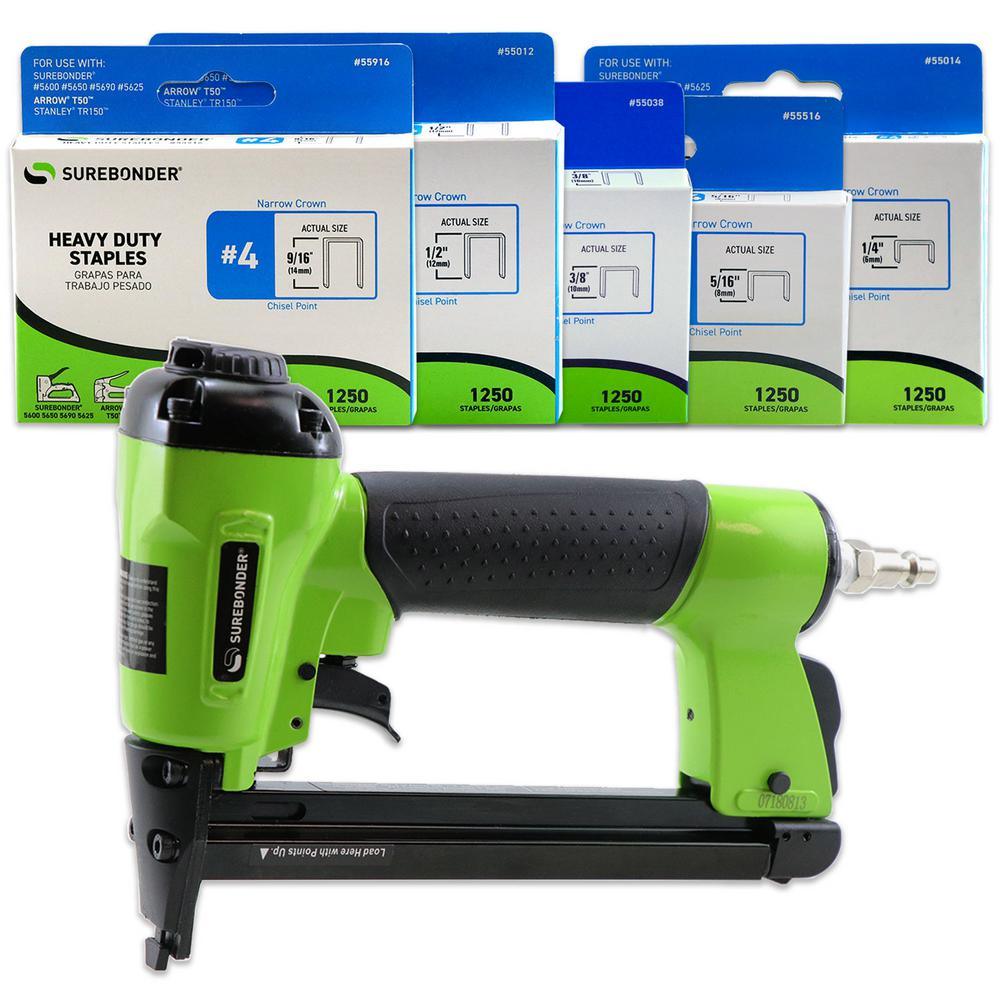 Pneumatic-7 Piece-Heavy Duty Standard Staple Gun/Staple Kit-1/4 in.,5/16 in.,3/8 in.,1/2 in. and 9/16 in. Staples Incl. - Super Arbor