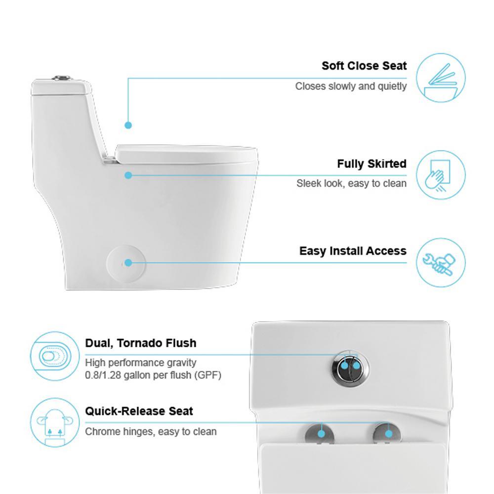 12 in. Rough-In 1-piece 1.1/ 1.6 GPF Dual Flush Elongated Siphonic Jet Toilet in White, Seat Included - Super Arbor