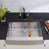 Farmhouse Apron Front Stainless Steel 33 in. Single Bowl Kitchen Sink Kit in Satin
