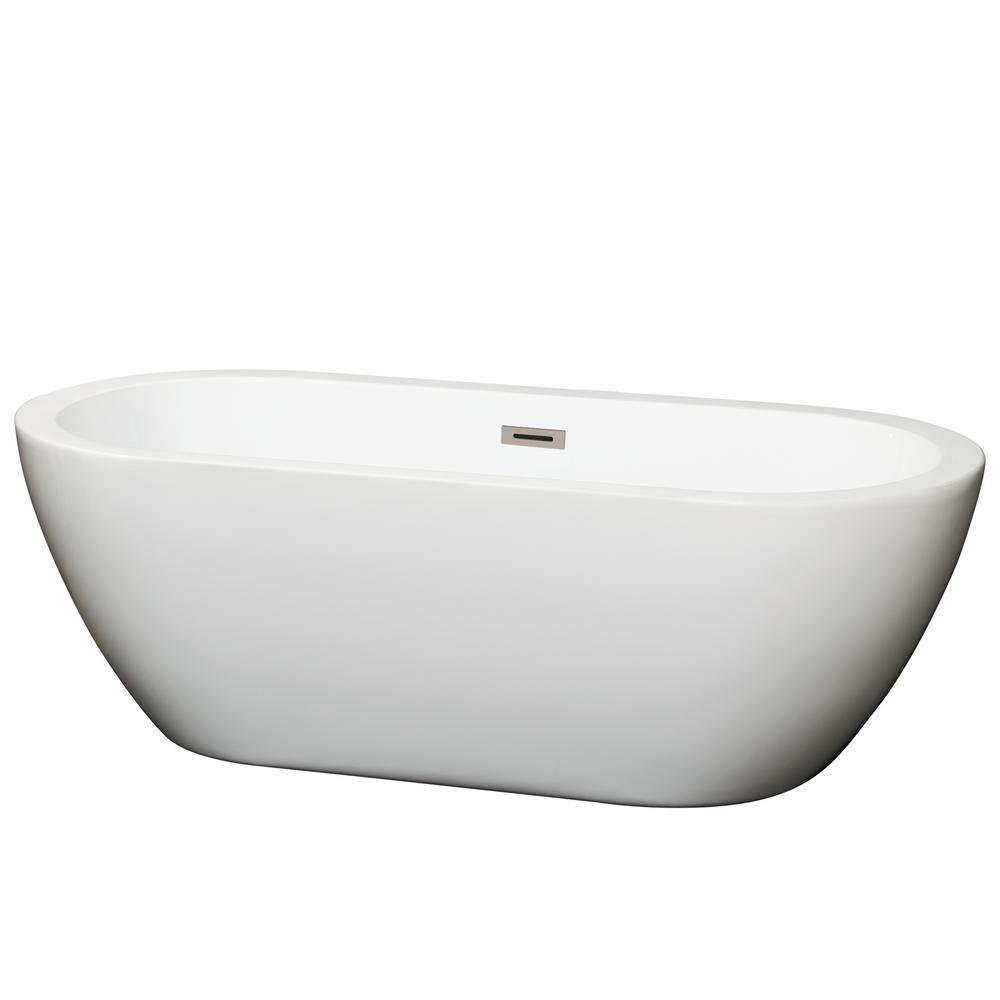 Soho 59.75 in. Acrylic Flatbottom Center Drain Soaking Tub in White - Super Arbor