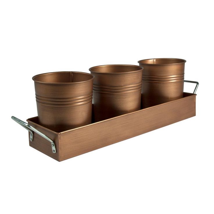 4 in. D x 5 in. H x 17.5 in. L Flatware Caddy with 3 Galvanized 4-Cups
