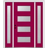 68.5 in. x 81.75 in. Celeste Left-Hand Inswing 4-Lite Frosted Modern Painted Steel Prehung Front Door with Sidelites - Super Arbor
