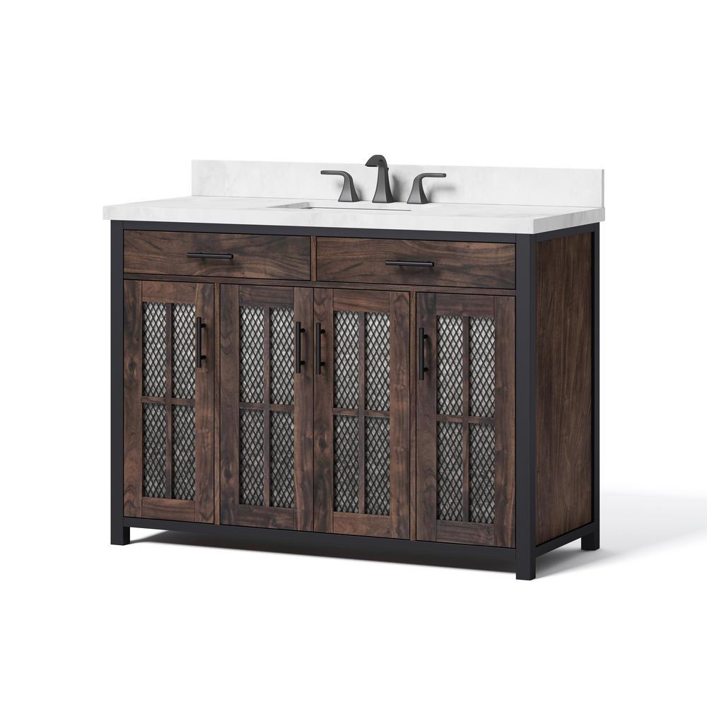 Drysdale 48 in. Wx 34.5 in. H Bath Vanity in Sable with Engineered Stone Vanity Top in Lgt Vein Carrera with White Basin - Super Arbor