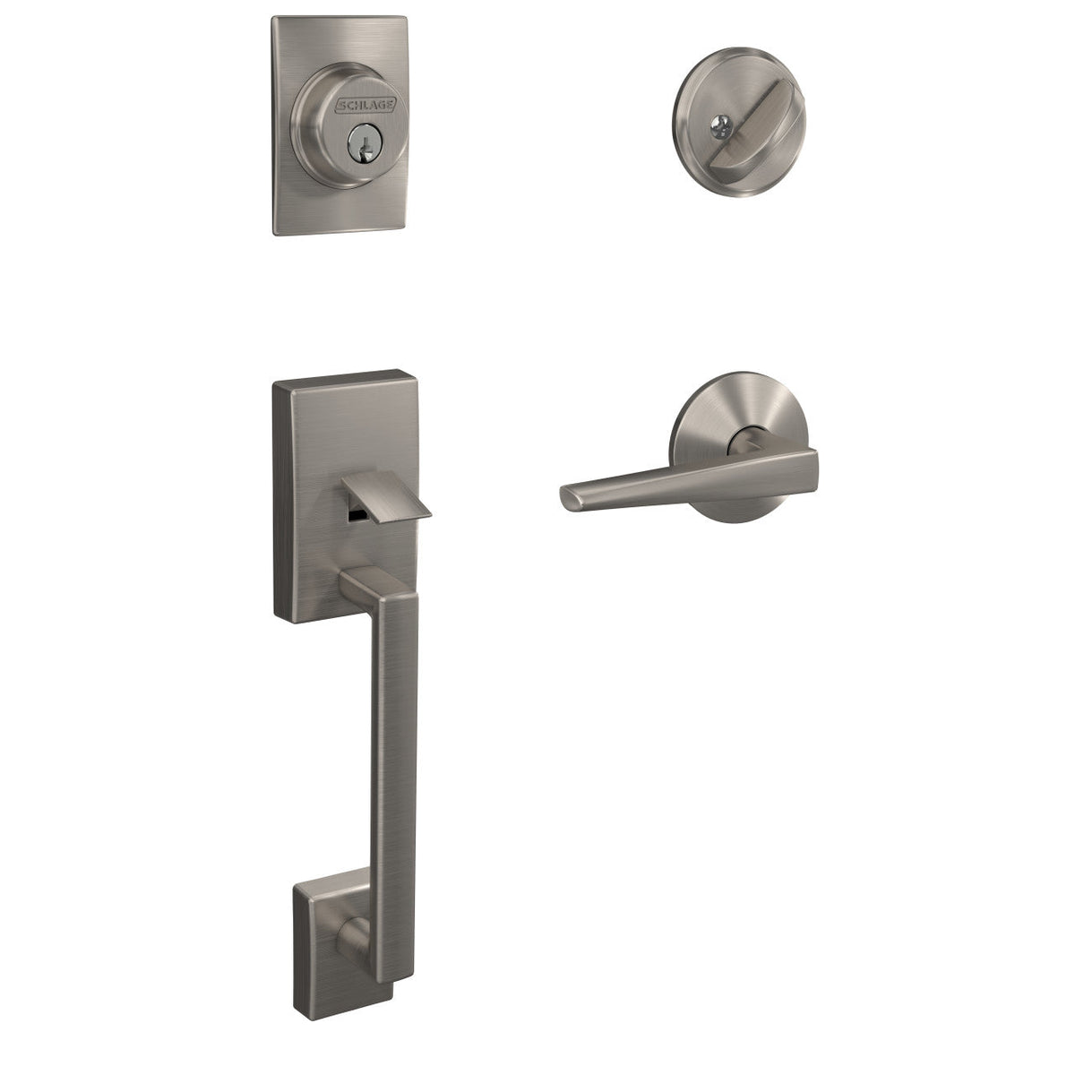 Schlage Custom Century Matte Black Single Cylinder Handleset with Eller Lever and Kinsley Trim