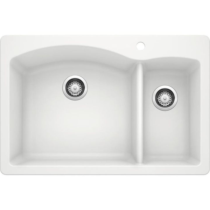DIAMOND Dual Mount Granite Composite 33 in. 1-Hole 70/30 Double Bowl Kitchen Sink in White