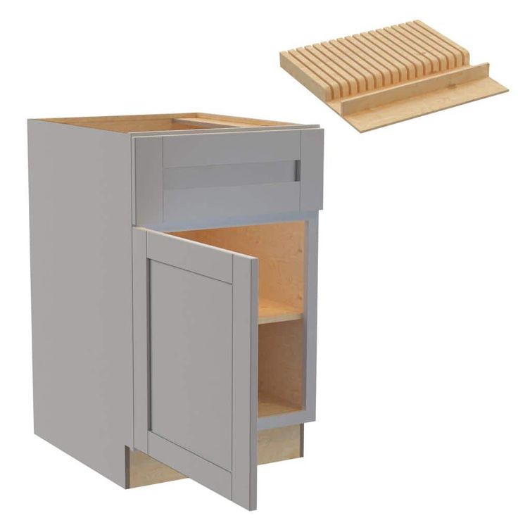 Home Decorators Collection Washington 21 in. W x 24 in. D x 34.5 in. H Veiled Gray Plywood Shaker Assembled Base Kitchen Cabinet Left Knife Block