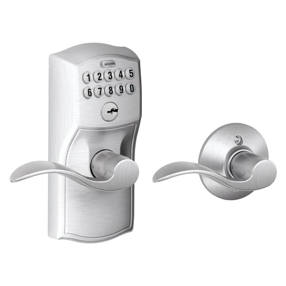 Camelot Satin Nickel Electronic Door Lock with Accent Door Lever - Super Arbor