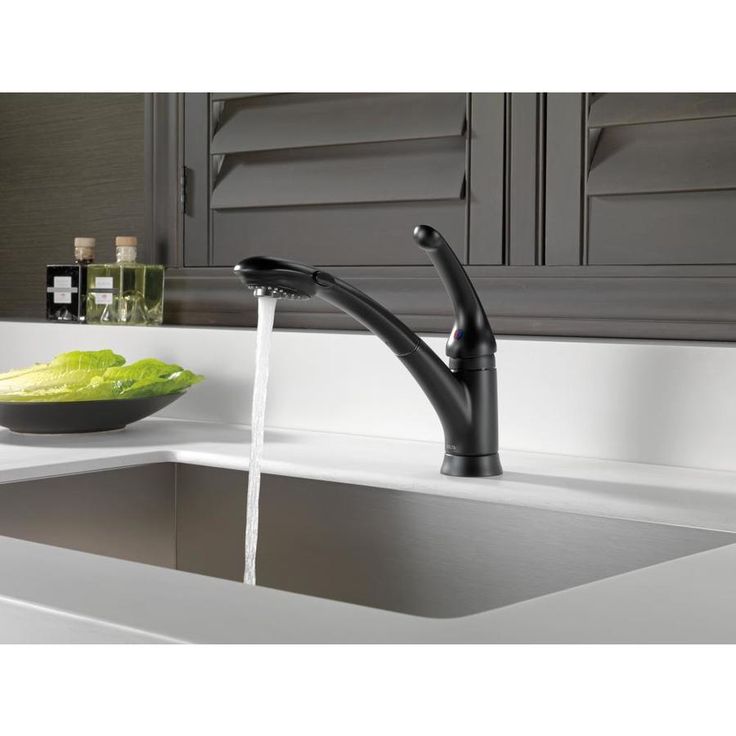Delta Signature Matte Black 1-Handle Deck-Mount Pull-Out Handle Kitchen Faucet (Deck Plate Included)