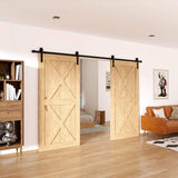 9 ft./108 in. Frosted Black Sliding Barn Door Hardware Track Kit for Double Doors with Non-Routed Floor Guide - Super Arbor
