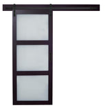 36 in. x 84 in. Bright White Solid Core Frosted 3 Lite Barn Door with Rustic Matte Black Hardware Kit - Super Arbor