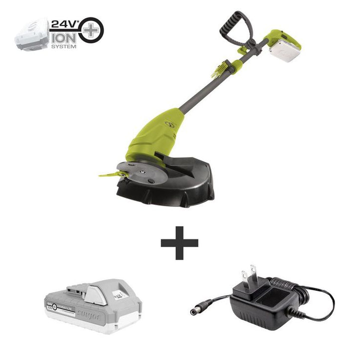Sun Joe 10 in. 24-Volt Cordless Lightweight Stringless Grass Trimmer Kit with 2.0 Ah Battery Plus Charger