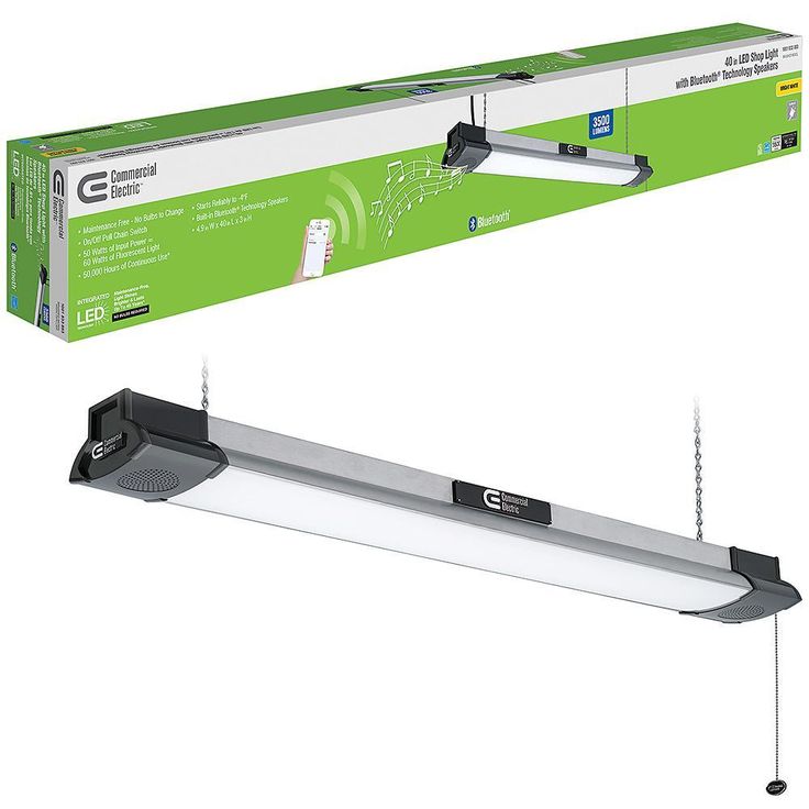 40 in. 64-Watt Equivalent Integrated LED Black Brushed Nickel Shop Light with Bluetooth Speakers 3500 Lumens 4000K