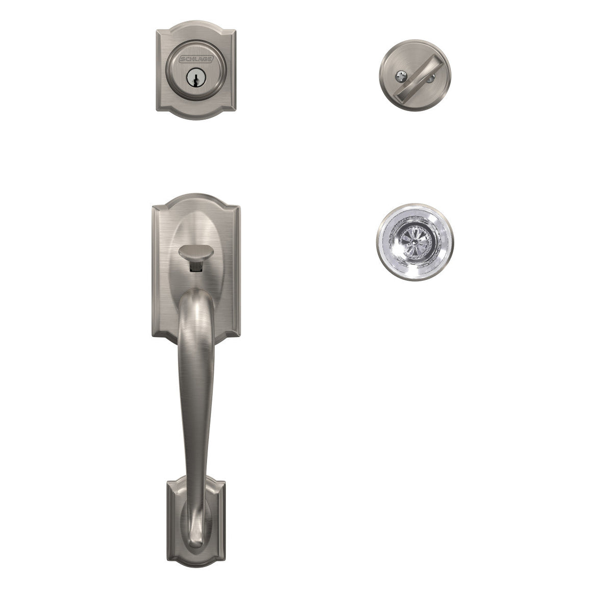 Custom Camelot Satin Nickel 3/4 Trim Single Cylinder Door Handleset with Hobson Glass Door Knob