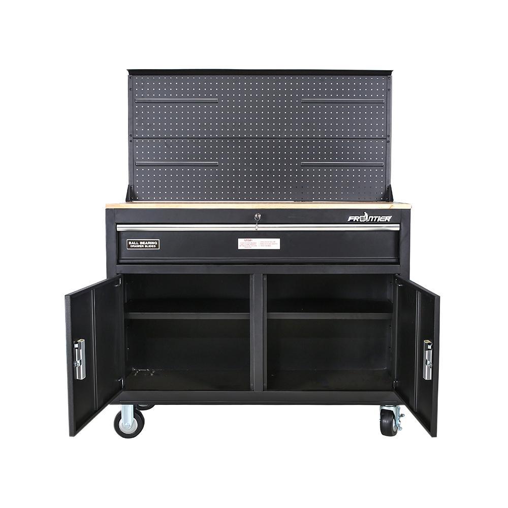46 in. 1-Drawer Tool Chest Cabinet, Mobile Workbench Station with Pegboard in Black - Super Arbor
