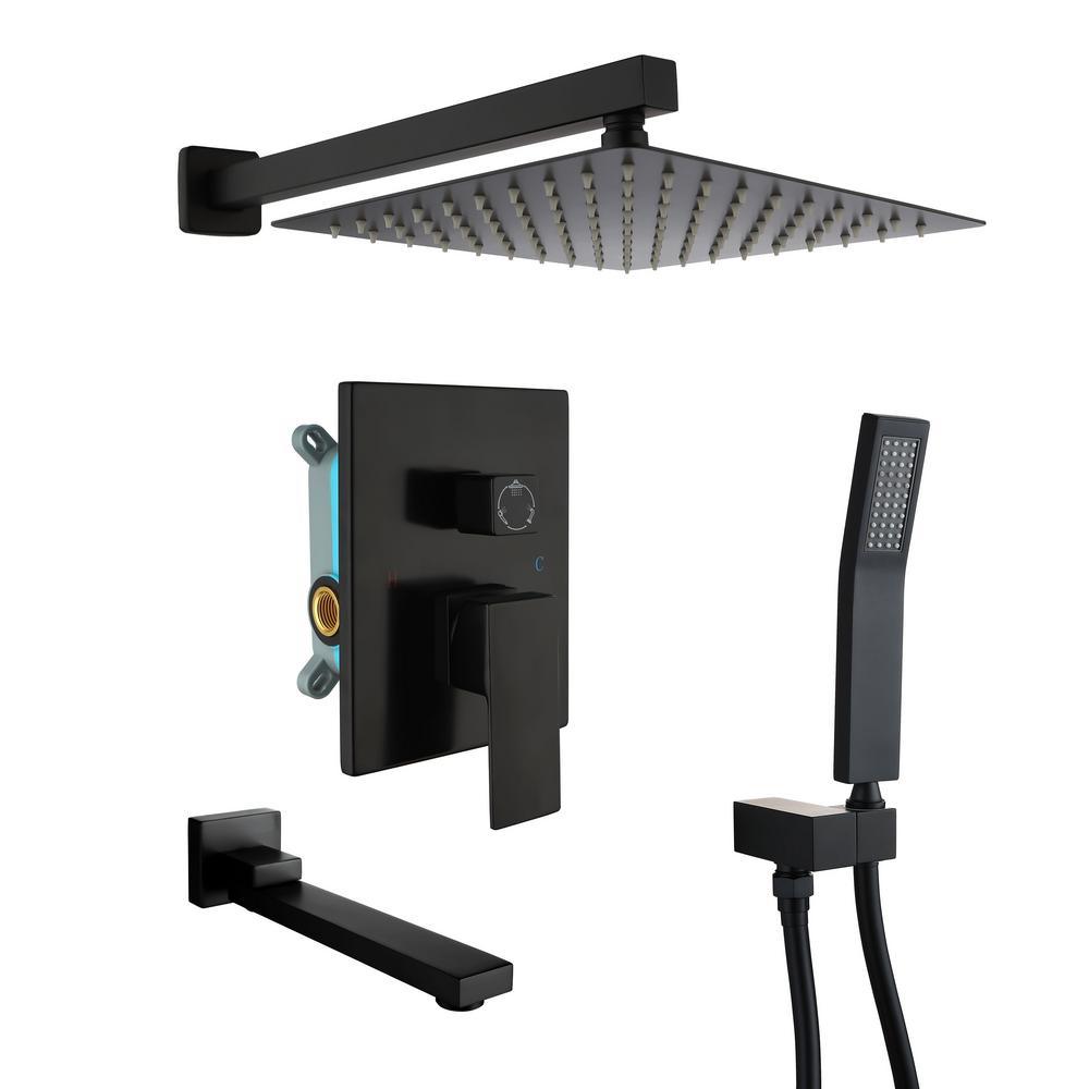 1-Spray Patterns with 2.5 GPM 10 in. 3-Way Wall Mount Rain Dual Shower Heads with Tub Shower Faucet in Matte Black - Super Arbor