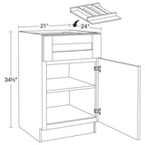 Home Decorators Collection Washington 21 in. W x 24 in. D x 34.5 in. H Veiled Gray Plywood Shaker Assembled Base Kitchen Cabinet Right Utility Tray