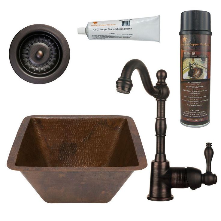 All-in-One Dual Mount Copper 15 in. Square Bar/Prep Sink with Faucet and 3.5 in. Strainer Drain in Oil Rubbed Bronze