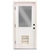 Premium Half Lite Primed White Steel Back Door 32 in. Left Hand Inswing with Extra Large Pet Door - Super Arbor