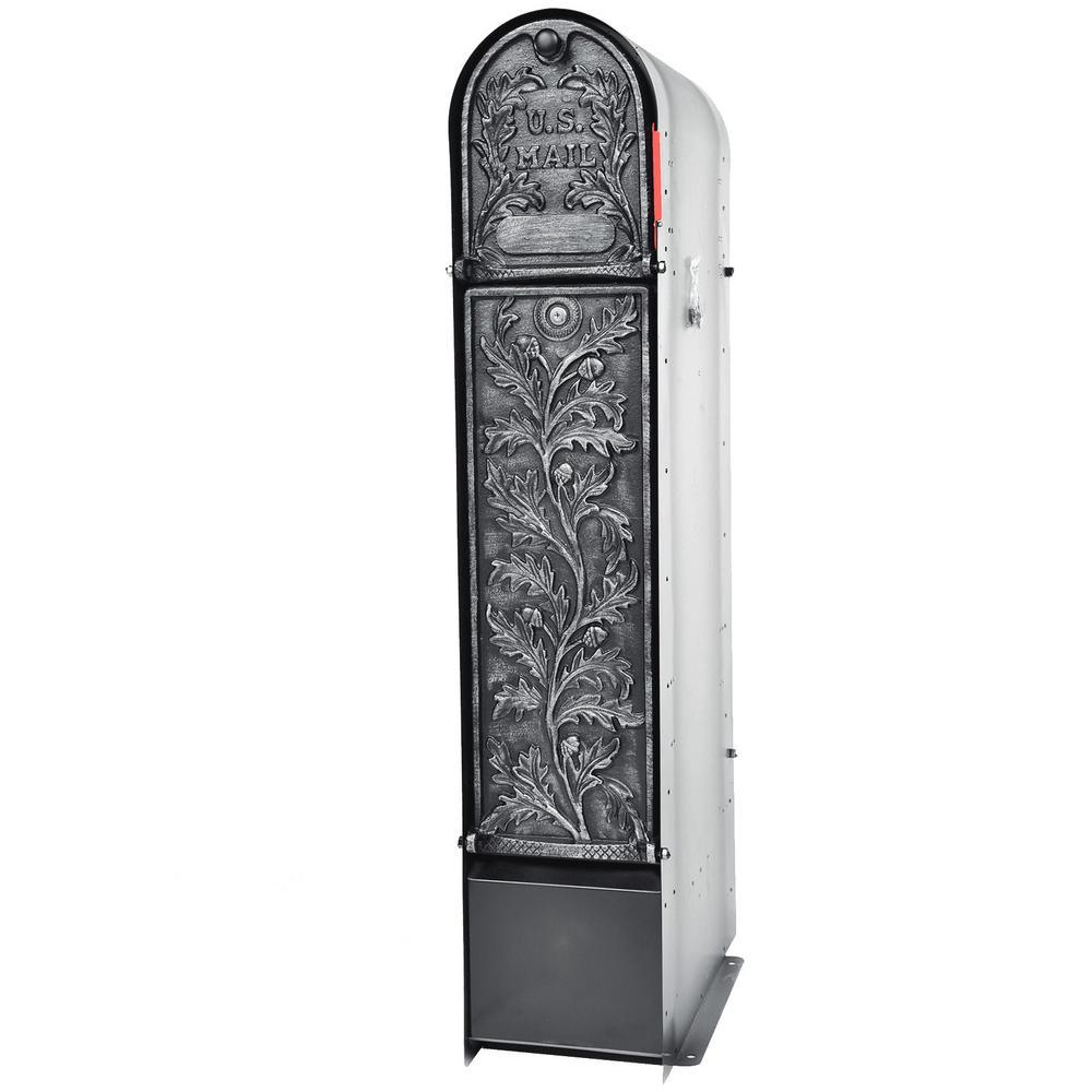 Climbing Leaf 2-Door Front Access Lockable Ground Mount Mailbox in Black and Silver - Super Arbor