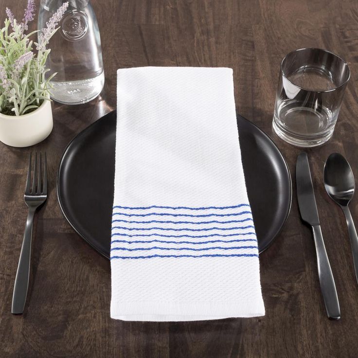 Multi-Color Diamond Weave Striped and Solid Color Cotton Kitchen Towel Set (8-Pieces)
