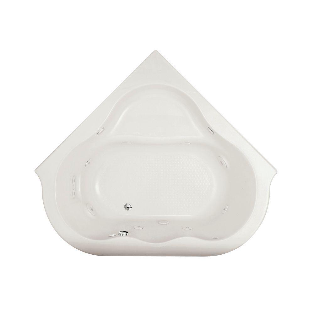 Evolution 77 in. x 65 in. Corner EverClean Whirlpool Tub with Center Drain in White - Super Arbor