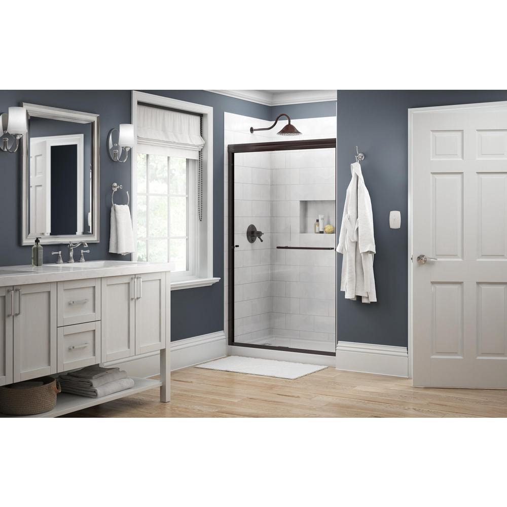 Simplicity 48 in. x 70 in. Semi-Frameless Traditional Sliding Shower Door in Bronze with Clear Glass - Super Arbor