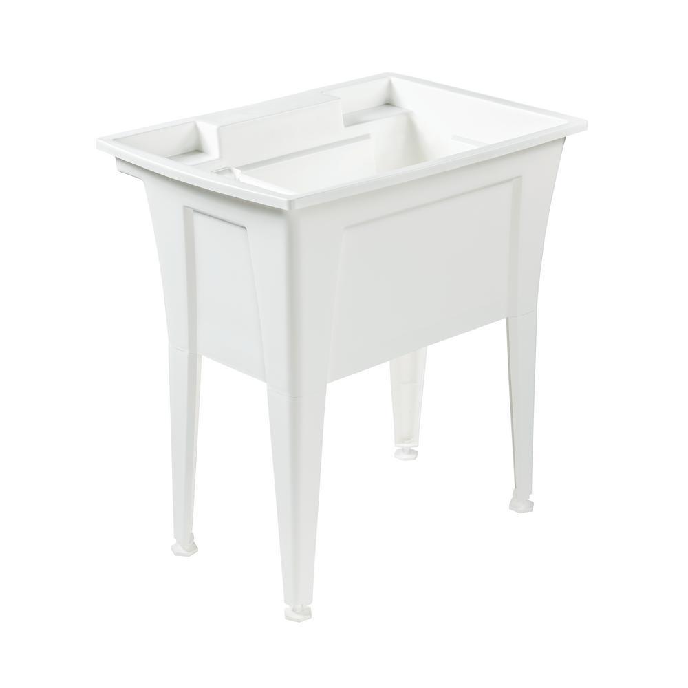 32 in. x 22 in. Polypropylene White Laundry Sink with 2 Hdl Non Metallic Pullout Faucet and Installation Kit - Super Arbor