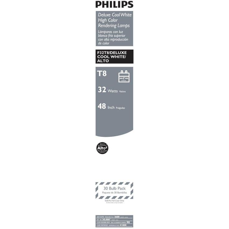 Philips 32-Watt 4 ft. Linear T8 Fluorescent Tube Light Bulb Cool White (4100k) (30-Pack)