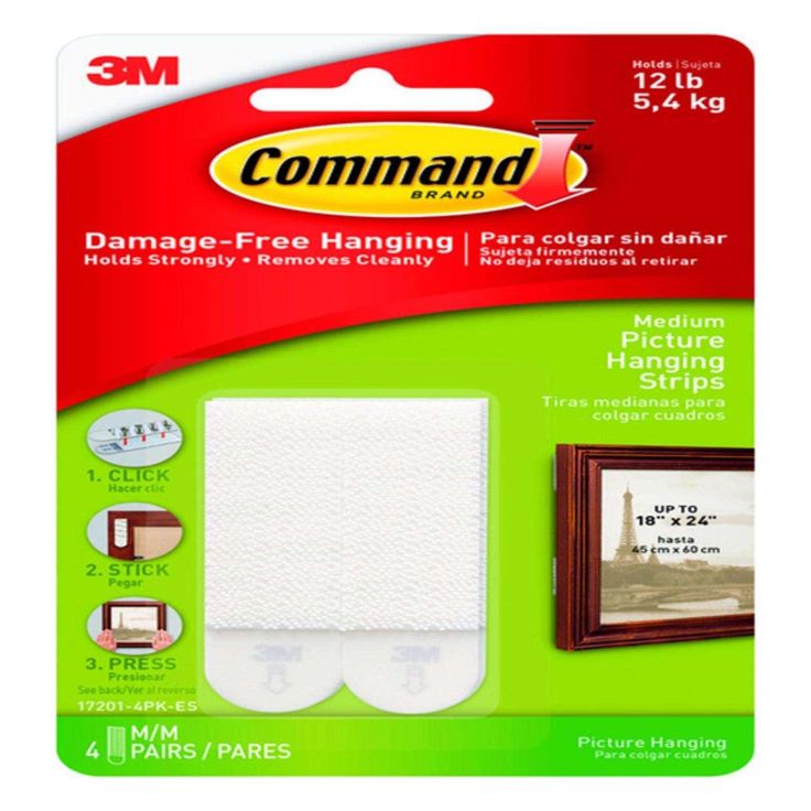 3M Command White Medium Picture Hanging Strips, Holds 12 lb, 4 Pairs