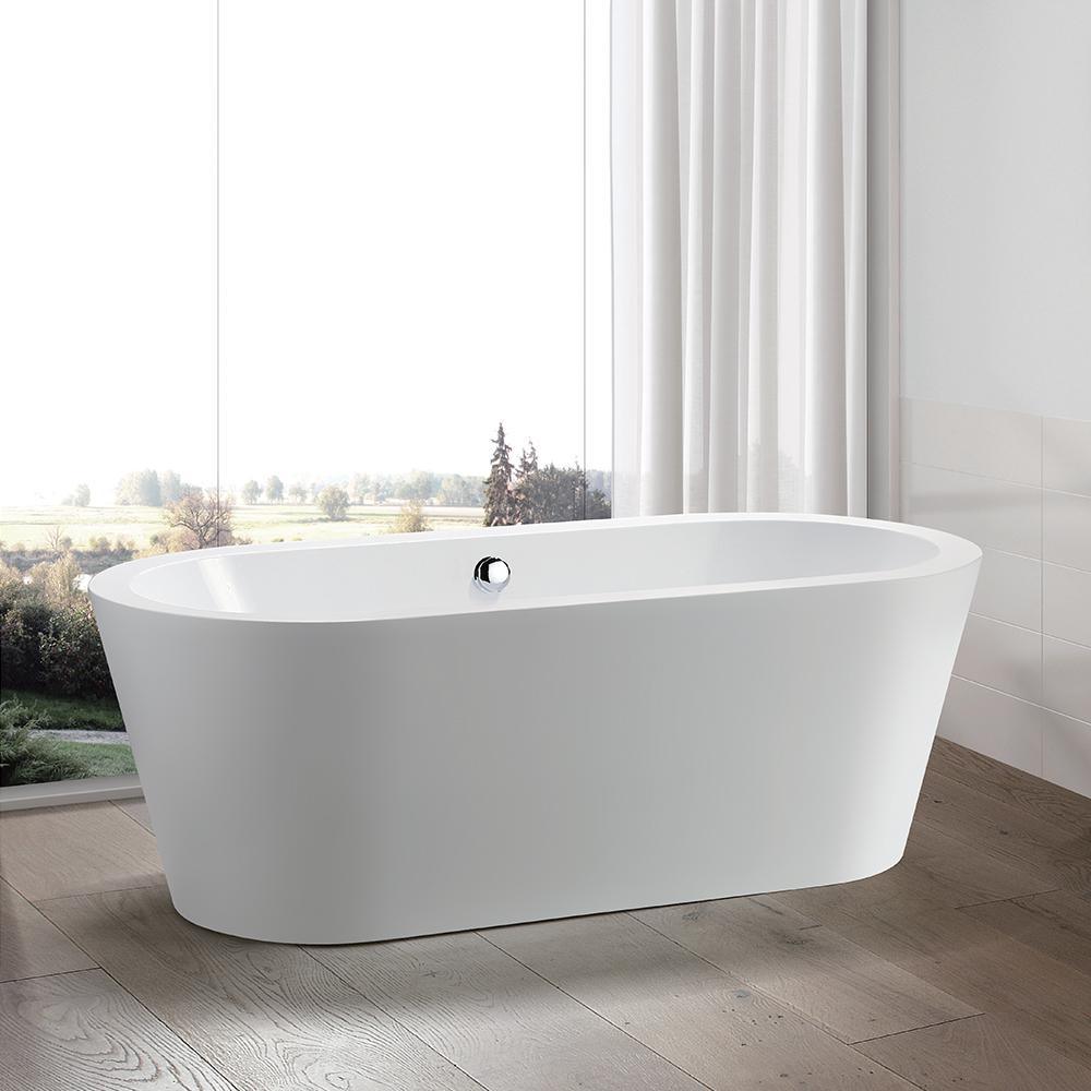 Lorient 59 in. Acrylic Flatbottom Freestanding Bathtub in White - Super Arbor