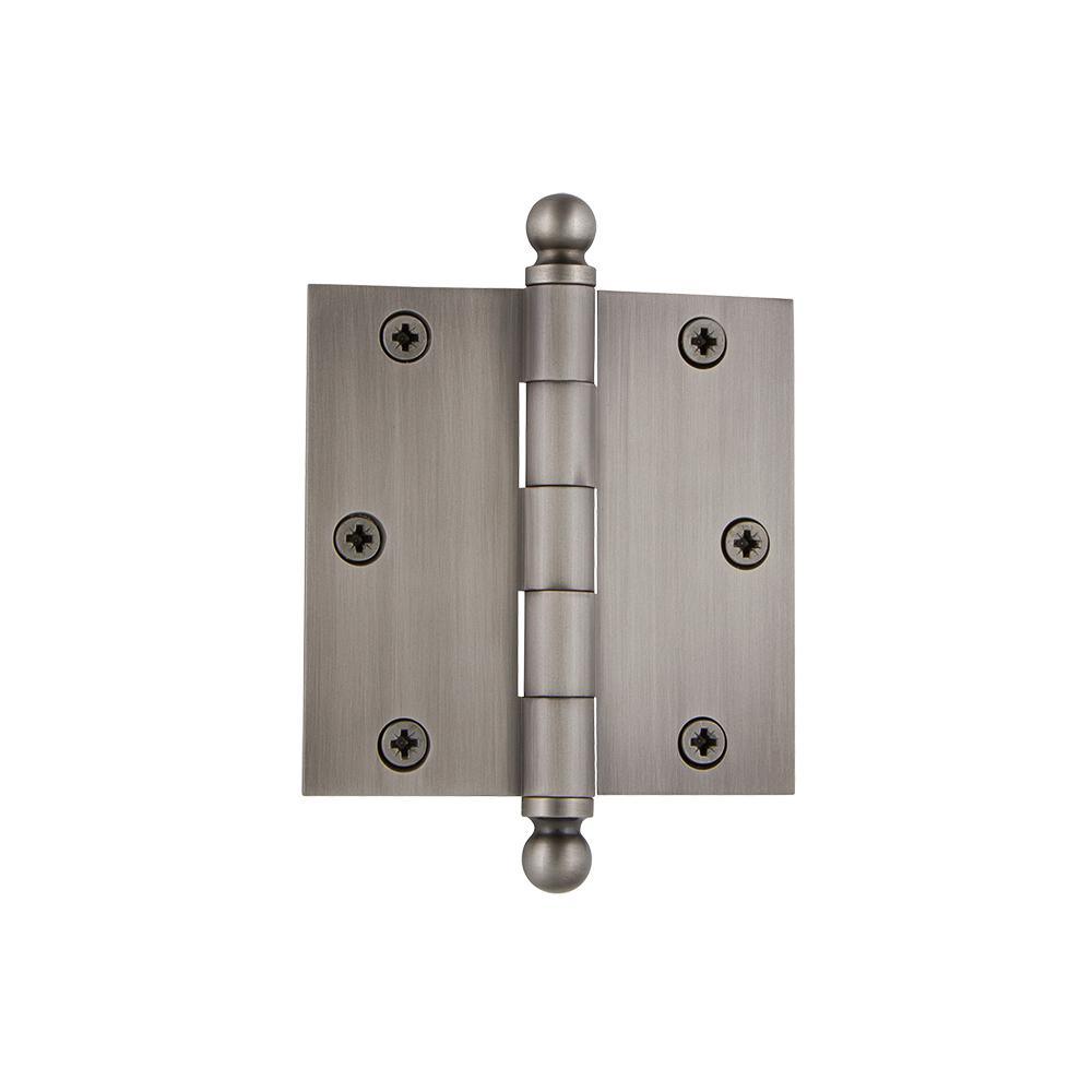 Nostalgic Warehouse 3.5 in. Antique Pewter Ball Tip Residential Hinge with 5/8 in. Radius Corners - Super Arbor