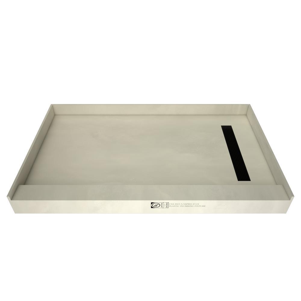 Base'N Bench 34 in. x 60 in. Single Threshold Shower Base and Bench Kit with Right Drain and Matte Black Grate - Super Arbor