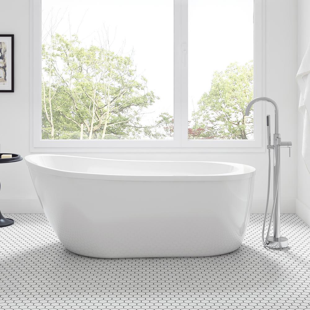 Cantora 60 in. Acrylic Flatbottom Non-Whirlpool Bathtub in White and Faucet Combo in Chrome - Super Arbor