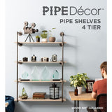 1/2 in. Black Pipe 11.75 in. D x 48.5 in. H Wall Mounted 4-Tier Shelf Kit