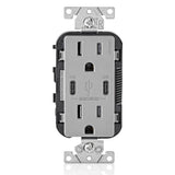 15 Amp 125-Volt Tamper-Resistant Duplex Outlet/30-Watt 6 Amp USB Dual Type-C with Power Delivery In-Wall Charger, White - Super Arbor
