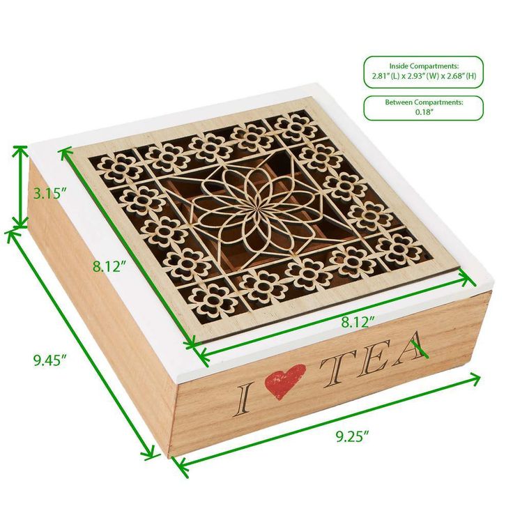 Brown Tea Box Storage Holder with Wood Floral Pattern