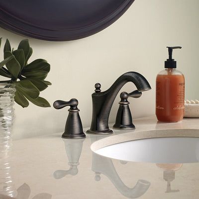 Moen Caldwell Mediterranean Bronze 2-handle Widespread WaterSense Bathroom Sink Faucet with Drain