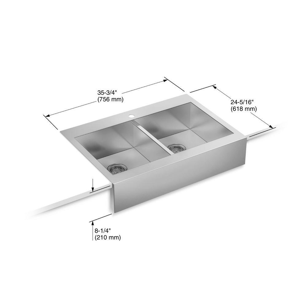 Vault Farmhouse Drop-In Apron Front Self-Trimming Stainless Steel 36 in. 1-Hole Double Bowl Kitchen Sink - Super Arbor