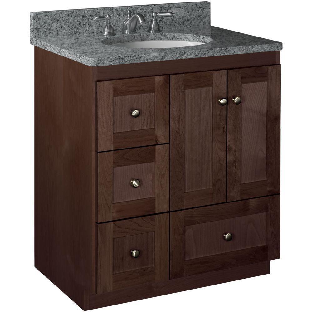 Shaker 30 in. W x 21 in. D x 34.5 in. H Vanity with Left Drawers Cabinet Only in Satin White - Super Arbor